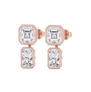 Boucles d'oreilles pendantes en or rose 9 carats de qualité supérieure avec diamants de laboratoire taille Asscher et taille Radiant, 9,52 CTW - Product Image 2