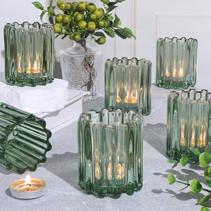 Juego de Portavelas de Madera Verde con Diseño de Huracán, Hechos a Mano, Forma Cuadrada, Decoración para el Hogar |   Venta al por Mayor en Moradabad, India - Product Image 1