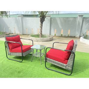 Ensemble de jardin extérieur 3 pièces en rotin Glider Patio Bistro avec coussins et table d'appoint en verre pour le patio - Product Image 5