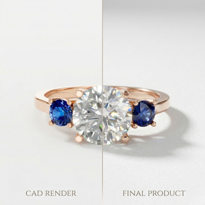 Anillo de Compromiso de Tres Piedras con Zafiro Certificado por IGI y Diamante Cultivado en Laboratorio, Oro Sólido de 9k, Joyería Fina para Mujer, Proveedor Mayorista - Product Image 5