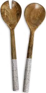 Ensemble de saladiers en émail de conception nouvelle, bois naturel avec poignée imprimée en émail, ustensiles de service pour salade, prix de gros d'usine - Product Image 2