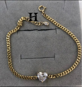 สร้อยข้อมือทองคำ 14K ดีไซน์หรูหรา รูปหัวใจ ประดับเพชร VVS ระยิบระยับ พร้อมจี้รูปหัวใจ สำหรับผู้หญิง ของขวัญเครื่องประดับ - Product Image 4