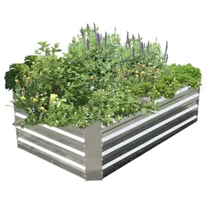 3ft x 4ft Rectangular Galvanized Steel Raised Garden Planter Bed, Outdoor for Plants, Vegetables, Herbs and Flowers - Silver