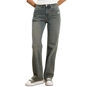 Pantalon en jean décontracté pour femme, coupe droite, taille haute, bleu, en coton doux, confortable, pour usage quotidien, vente en gros, vêtements personnalisés - Product Image 1