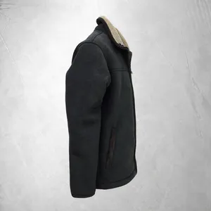 Veste en polaire sherpa gris anthracite foncé pour homme, avec col intérieur en sherpa beige, fermeture éclair, sans logo, sans étiquette, sans marque - Product Image 3