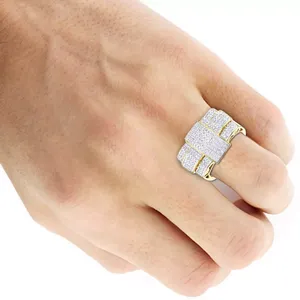Bague pour homme EtherStar en or avec diamant de 1,00 ct, plaque à boucle géométrique étagée et bande pavée - Product Image 1