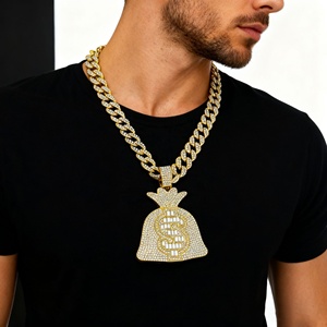 Collares con colgante de bolsa de dinero y signo de dólar, estilo 'Iced Out', chapados en oro de aleación, con cristales, cadenas cubanas, joyería de personalidad Hip Hop con dije de bolso - Product Image 3