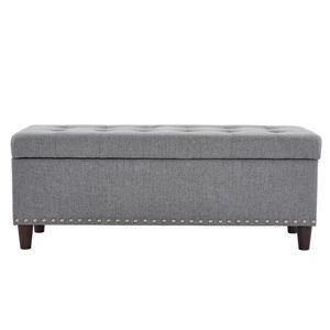 เก้าอี้ข้างเตียงผ้าลินินขนาด43นิ้วสีเทาอ่อนพร้อมที่เก็บของขนาด110*41*42ซม. มีเล็บทองแดงเฟอร์นิเจอร์ห้องนอน - Product Image 4