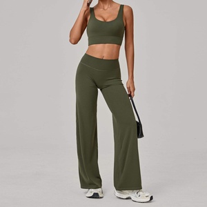 Conjunto de Yoga para Mujer Hecho en Pakistán, 2 Piezas, Secado Rápido, Transpirable, Ecológico, Ligero, Spandex/Nylon, Cintura Elástica, Color Sólido - Product Image 3