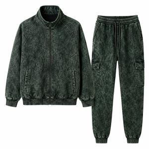 Ensemble de survêtement gris délavé pour homme, manches longues, fermeture éclair, respirant, polyester et coton, coupe décontractée, automne - Product Image 3