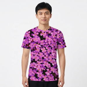 <b>Men's</b> Short Sleeve O-Neck <b>T</b>-<b>Shirt</b> <b>Floral</b> Purple Print Knitted Casual Regular Fit - Product Image 6