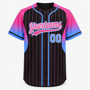 Personalized Black Pink Blue Pinstripe Baseball Jersey Team Uniform Anti-Bacterial V-neck Sleeveless Quick Dry Sports Shirt <b>Men</b> - Product Image 1