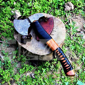 Custom Full Tang Damascus Steel Hunting Camping Bearded <b>Axe</b> Micarta Handle Tomahawk Real Hatchet with Leather Sheath, Ideal Gift - Product Image 2