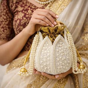 Bolso de mano con forma de flor, cristal, diamantes de imitación, perlas de imitación, estilo vintage para mujer, monedero de boda, chapado en oro, con cordón de 3m, estilo bohemio - Product Image 3