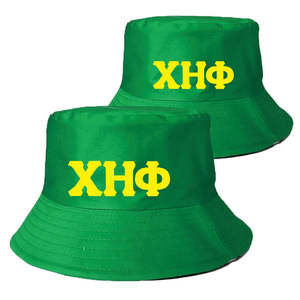 Chi Eta Phi Embroidered <b>Green</b> <b>Bucket</b> <b>Hat</b> Yellow Greek Letters Front Panel Unisex Sun <b>Hat</b> Sorority 1932 <b>Bucket</b> <b>Hats</b> - Product Image 1