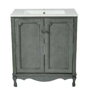 Mobile da Bagno Vintage da 30 Pollici con Lavabo in Ceramica Rettangolare, Maniglie Antiche, 2 Ante, Eleganti Armadietti di Stoccaggio per Bagno in Stile Antico - Product Image 3