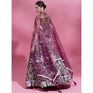 ชุดค็อกเทลตาข่ายปักเลื่อมลายไวน์สำหรับชุดหมั้นชุด lehenga choli - Product Image 4