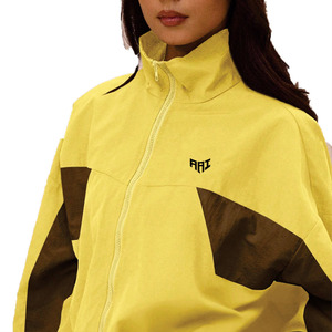 Trendy Women Oversized Yellow Windbreaker Tracksuit <b>Set</b> Lightweight Zip Jacket Elastic Waist Pants Custom OEM Sportswear Hoodies - Product Image 4