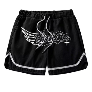 Pantalones Cortos Casuales para Hombre con Estampado de Letras, Cintura con Cordón y Bolsillos, con Serigrafía en la Parte Delantera - Product Image 1