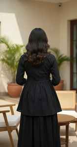 Conjunto de Pantalón y Kurta Sharara Pakistaní Indio, Étnico, Festivo, Elegante, Liso, Negro, para Mujer - Product Image 2