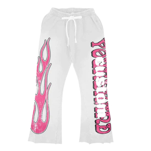 Ensemble de survêtement authentique personnalisé, sweat-shirt à capuche, pantalon évasé, imprimé flamme rose, streetwear unisexe adulte, printemps - Product Image 5