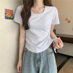 <b>Women</b> <b>White</b> Slim Fit <b>Short</b> <b>Sleeve</b> O-Neck T-<b>Shirt</b> Solid Color Cotton Jersey Casual Spring Summer Top - Product Image 1