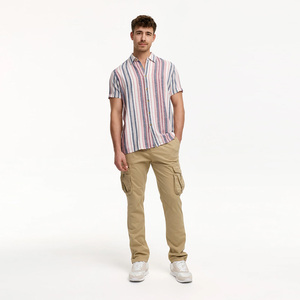 Pantalon cargo kaki pour homme, coupe droite, plusieurs poches, en toile, style décontracté, coton mi-lourd, fermeture boutonnée, idéal pour l'été - Product Image 4