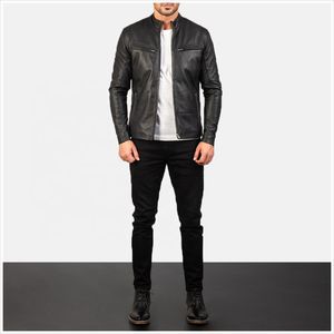 Veste en cuir classique pour homme, coupe ajustée, respirante, col en V, fermeture éclair intégrale, imperméable, coupe-vent, logo personnalisable - Product Image 6