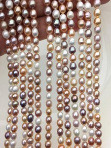 Perles d'eau douce ovales multicolores AAA 5-5,5 mm, blanches, roses, violettes, naturelles, cultivées, en vrac pour la fabrication de bijoux - Product Image 4