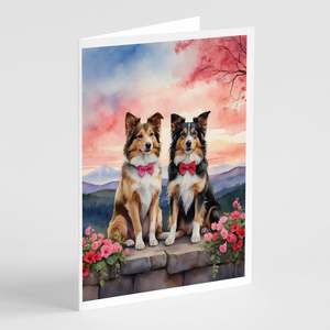 Whimsical A7 Tamaño 5x7 Tarjetas de nota en blanco Paquete de 8 con sobres Collie Dos corazones Tarjetas de felicitación - Product Image 1