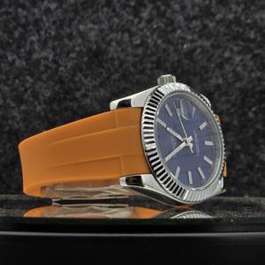 Luxury <b>Men's</b> Automatic <b>Watch</b> 904L Stainless Steel Fluted Bezel <b>Blue</b> Dial Orange Rubber Strap Business Mechanical Wristwatch 41mm - Product Image 3