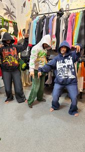 Top Trending Fashionable Men Screen Print Logo Tracksuit Streetwear Style Sun Faded & Rhinestone <b>Trouser</b> with <b>Zip</b> Up Hoodie - Product Image 2