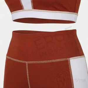 Conjunto Deportivo VERGE INDUSTRY para Mujer, Sujetador Deportivo Racerback y Leggings de Cintura Alta para Yoga, Sólido, 180g, Sin Costuras, 2 Piezas - Product Image 5