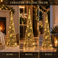 Gold Glitzer Eisendraht-Kegel-Weihnachtsbaum 40/50/60cm Vorbeleuchtet mit Warmweißen LED-Sternakzenten für Innenbereich/Hotel-Event-Dekoration