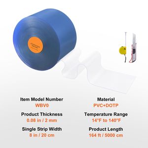 Strisce per Porte Commerciali in Rotolo, Lunghezza 164 x Larghezza 8 Pollici x Spessore 0,08 Pollici, Strisce in PVC Trasparente Liscio per Tende - Product Image 5