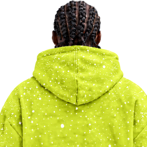 Sweat-shirt à capuche surdimensionné pour homme en molleton épais, imprimé moucheté vert lime, style streetwear décontracté, avec poche kangourou - Product Image 4