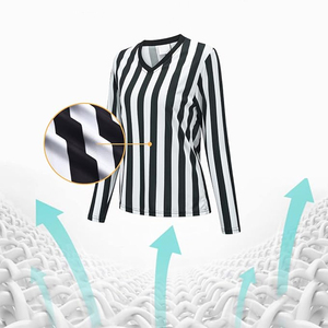 High Quality Unisex Adult Referee Uniform <b>Shirt</b> Polyester <b>Black</b> <b>White</b> <b>Striped</b> Breathable Lightweight Long Sleeve Referee Jersey - Product Image 3