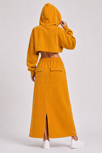 Solid Color Oversized Cropped Women's Hoodie & <b>Maxi</b> <b>Skirt</b> Co-Ord Sets High GSM Cotton Fleece Custom Tracksuit Bulk Manufacturer - Product Image 2