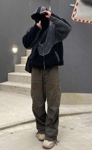 Wholesale Patchwork Fluffy <b>Fleece</b> <b>Jacket</b> <b>Thick</b> Warm Autumn Winter Customized Loose Sherpa Men's Coat With Pockets Panel Hoodie - Product Image 3