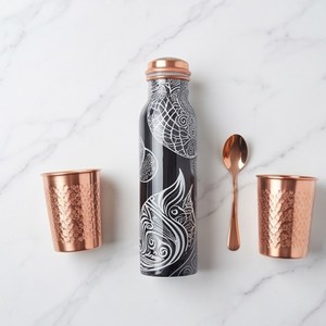 Bouteille d'eau artistique en cuivre avec couvercle, gourde métallique réutilisable à visser, idéale pour l'hydratation, les voyages et le yoga - Product Image 1