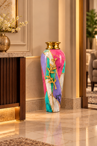 Jarrón de Metal Multicolor de Aluminio y Hierro con Diseño de Rama con Hojas Doradas, Jarrón Decorativo Hecho a Mano para el Hogar Elegante y Lujoso - Product Image 2