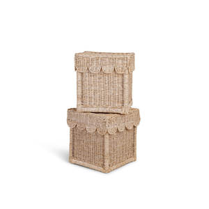 Cubo de ratán de almacenamiento festoneado con tapa decoración del hogar cesta tejida para organización - Product Image 3