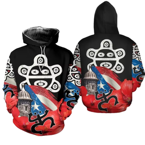 Sudadera con capucha para mujer, negra, de manga larga, estampada con la bandera de Puerto Rico y diseño tribal, ropa informal de otoño - Product Image 1