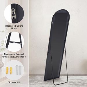 Specchio a Parete in Alluminio da 147x48 cm con Supporto, Specchio da Terra per Camera da Letto o Bagno, Uso Domestico - Product Image 6