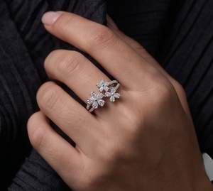 Floral Lab Grown Diamond <b>Ring</b> for Women <b>Open</b> Flower Design <b>Ring</b> in Gold Designer Statement Jewelry Wedding <b>ring</b> - Product Image 6