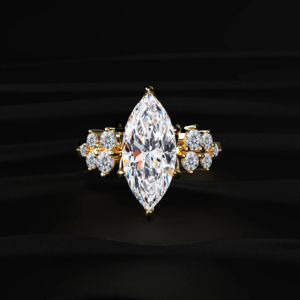 Bague solitaire en diamant de laboratoire taille marquise avec pierres latérales, certifiée IGI D à F, or, argent, jaune, blanc, rose, radiant - Product Image 3