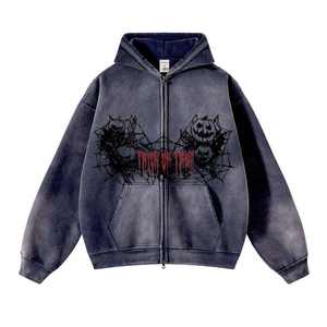 High Quality Heavyweight Acid Wash <b>Zip</b> <b>Up</b> Hoodie Vintage Oversized Streetwear Graphic Retro Y2K Unisex Custom Men Sweatshirt - Product Image 4