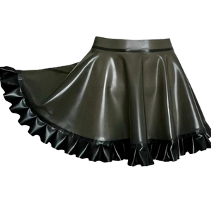 Women <b>PU</b> Leather A-Line Mini <b>Skirt</b> Shiny Solid Color With Ruffles Flared Design Regular Waist All Seasons Wear - Product Image 6