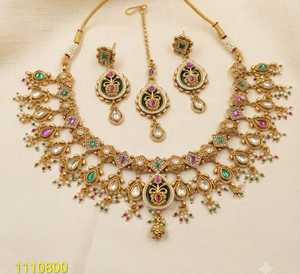 Conjunto nupcial chapado en oro: Collar gargantilla y pendientes colgantes de perlas de imitación, estilo étnico, moderno, para boda, compromiso, aniversario, lo último en alta. - Product Image 1