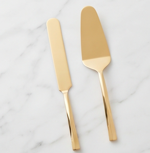 Ensemble de spatule et de cuillère à gâteau en acier inoxydable doré de luxe, 2 pièces, revêtement PVD, pour la maison et les fêtes - Product Image 1